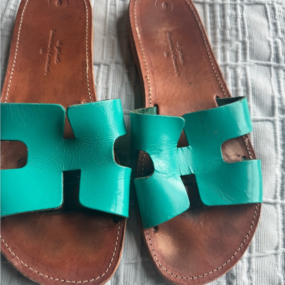 Women's Teal faux, Hermès style Leather Sandals